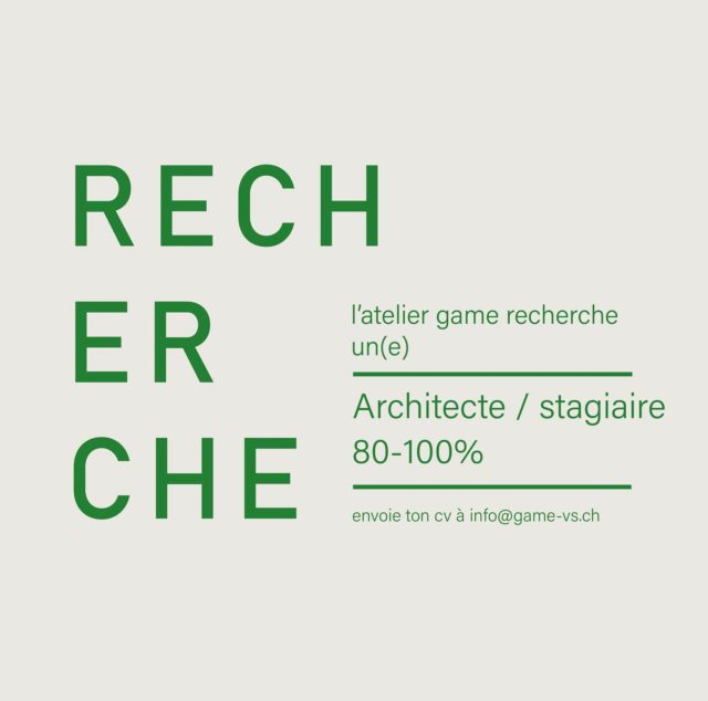 L’atelier game recrute !

Rejoins notre équipe en envoyant ton cv à info@game-vs.ch.

#architecture #valais #archdaily #gamevs #martigny #naturearchitecture #swissarchitecture #swissarchitects #info #offre #switzerland #switzerlandarchitecture #epfl #hes #archistudent